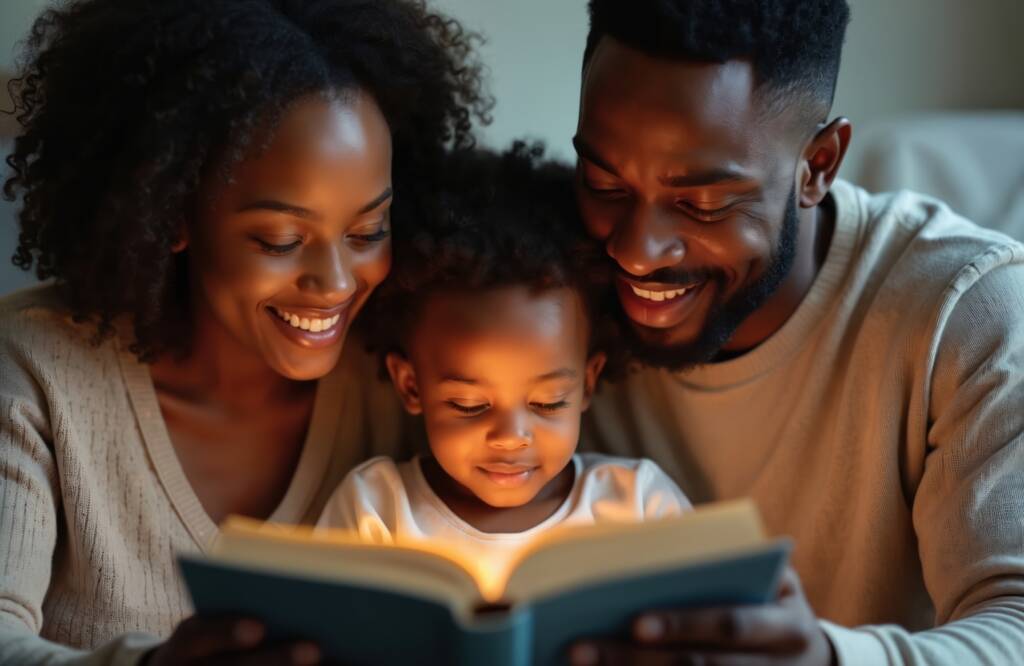 African American family reading the bible