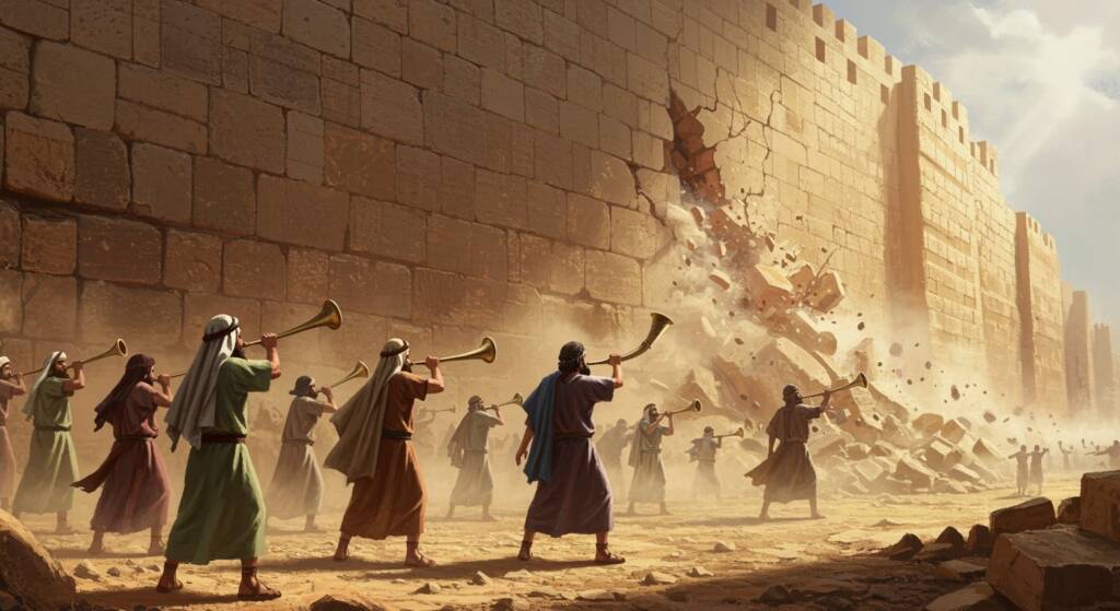 Shofars sound around the Jericho walls