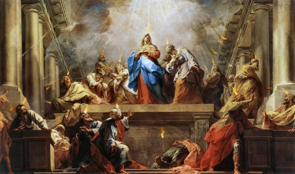 Pentecost, an art representation of the day the apostles received the holy spirit gifts