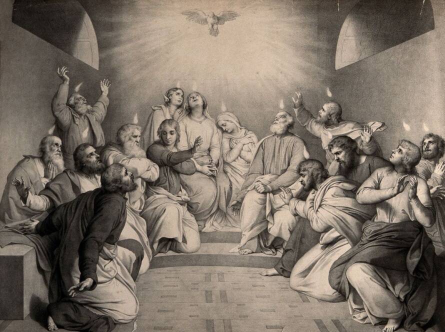 The apostles receiving tongues of fire.